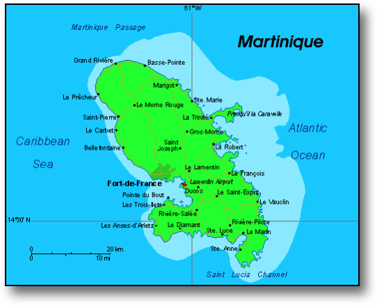 Martinique, Hotels, Map, Carte, French West Indies, French Caribbean International